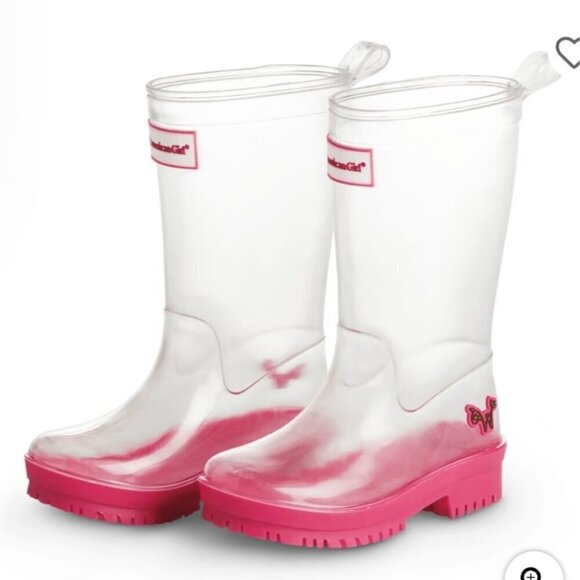 AMERICAN GIRL | Wellie Wishers Peek A Boo Wellies Clear Rain Boots sz 1/2 - Picture 1 of 7